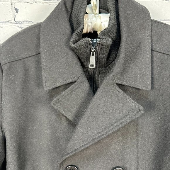 Kenneth Cole Double Breasted Wool Blend Peacoat Jacket, Size Large, Black,‎ NWOT - Picture 6 of 14